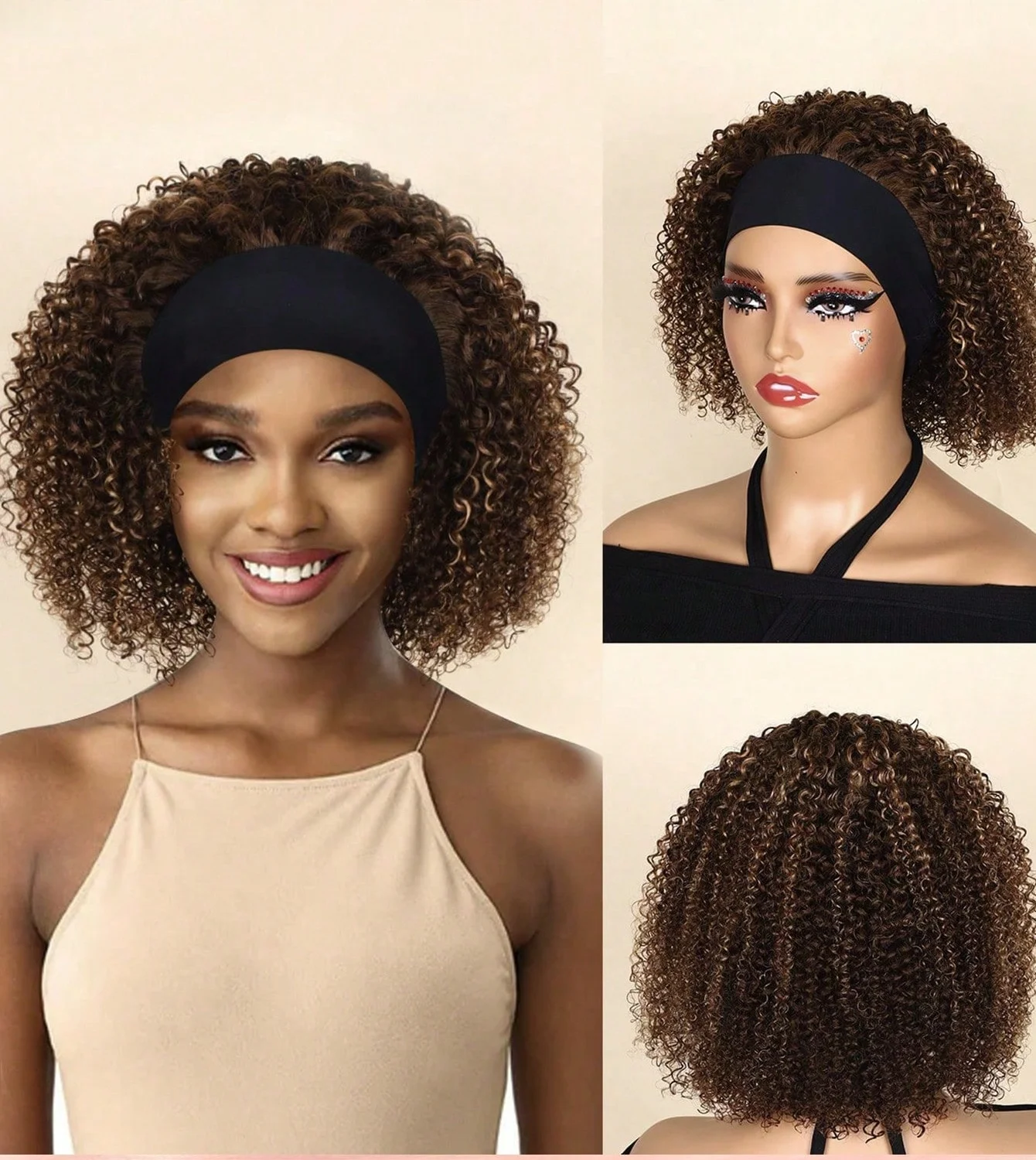 Ombre Curly Headband Bob Wig